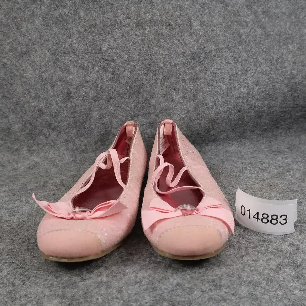 Crazy 8 Shoes Kids Girls 2 Ballet Flats Elastic Straps Pink Glitter Slip On Bow